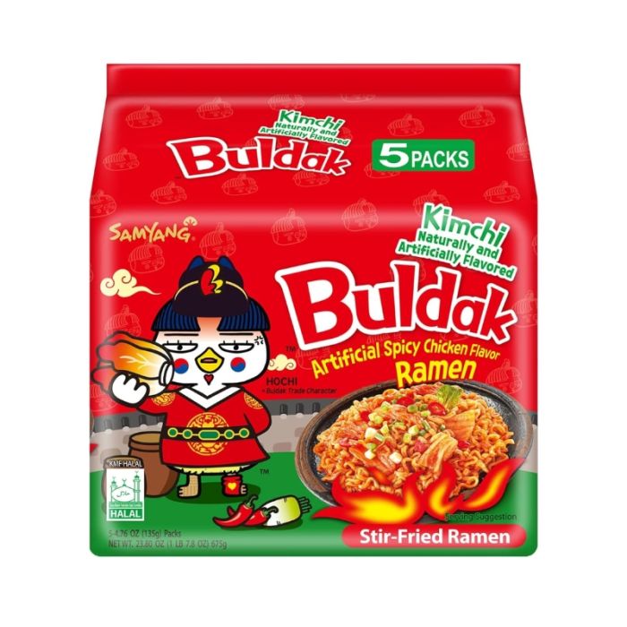 Samyang Hot Chicken Flavour Buldak Ramen Noodles Kimchi Flavor 140g (Pack of 5)