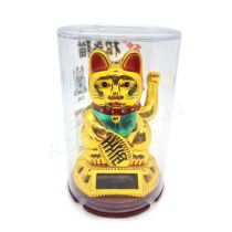 3.5 Inch Solar Waving Cat (Maneki Neko) (Fortune Cat) (Gold)