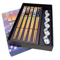 Tokyo Design Studio  Purple Rabbit Leaves Chopsticks Set 10pcs with Chopstick Rests