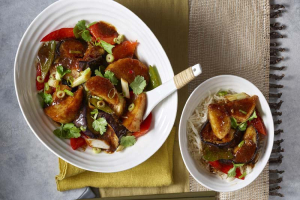 Lizzie Mabbott’s Aubergine, Potato & Peppers Braised in Oyster Sauce