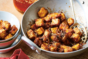 Spicy crispy tofu bites made with Suzie’s homemade chilli oil