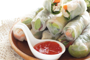 Asian Green Salad and Chicken Rice Roll