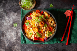 Singapore Fried Noodle Recipe from Eva Pau's Asian Kitchen