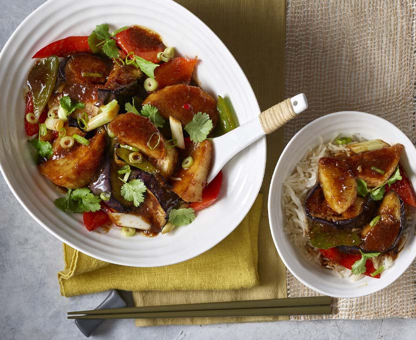 Lizzie Mabbott’s Aubergine, Potato & Peppers Braised in Oyster Sauce